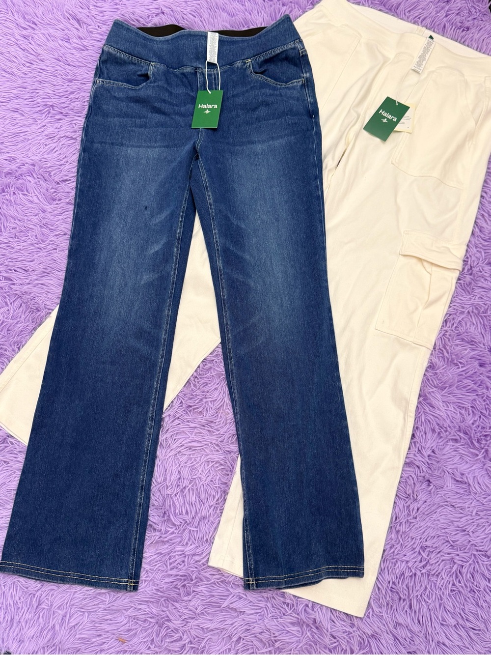 HALARA Large Women's Dark Blue & Cream Wide Leg Jeans Pair